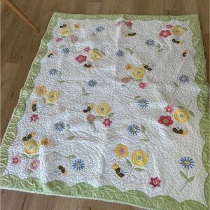 Pottery Barn Floral Embroidered Throw with Green Edge